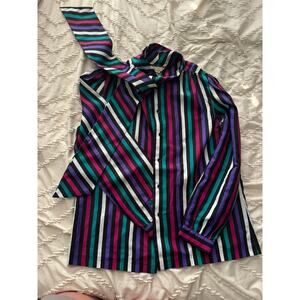 Vintage Rhonda Lee‎ Button Down Blouse with Tie Size Large